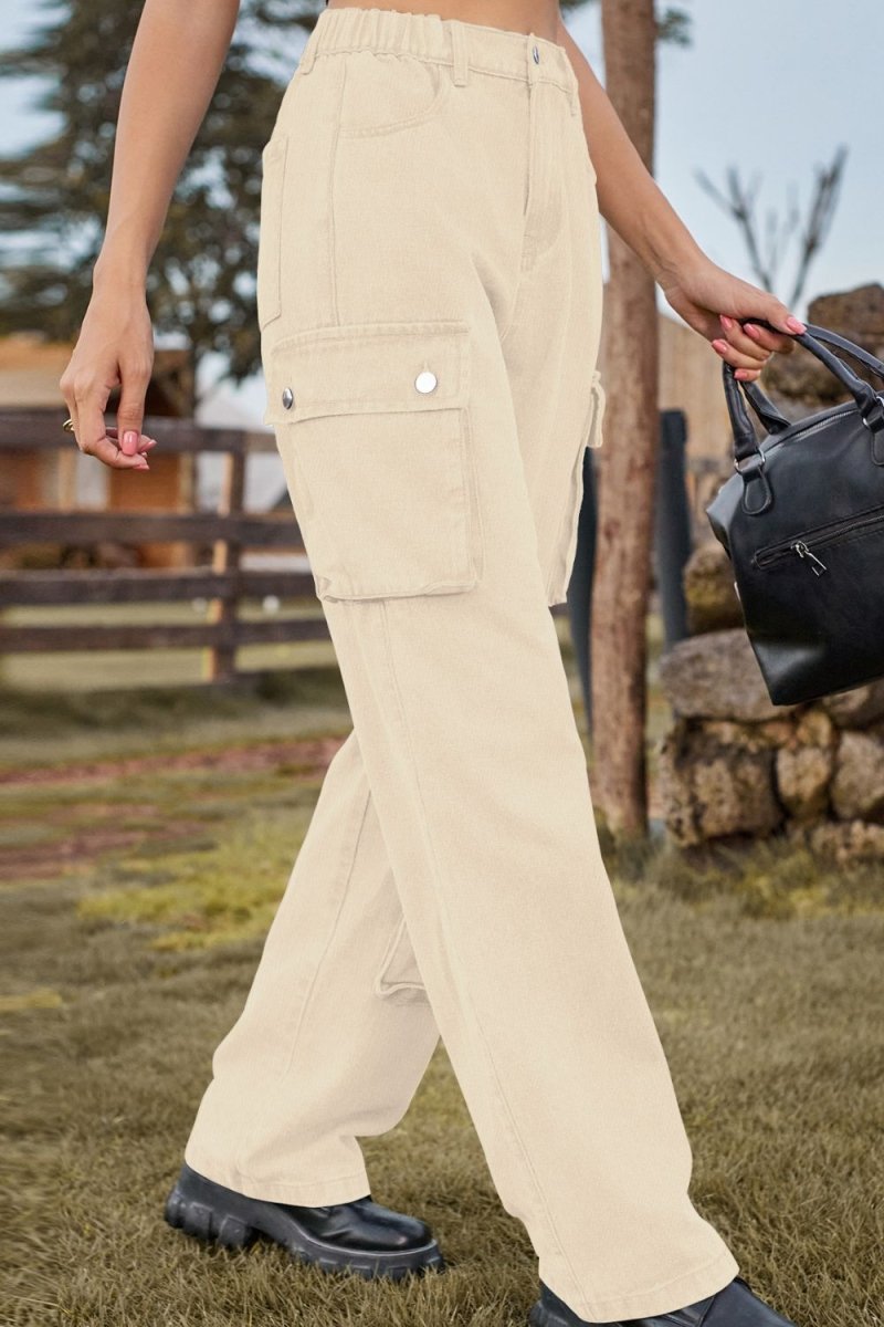 Loose Fit Long Jeans with Pockets - Bottoms Sale