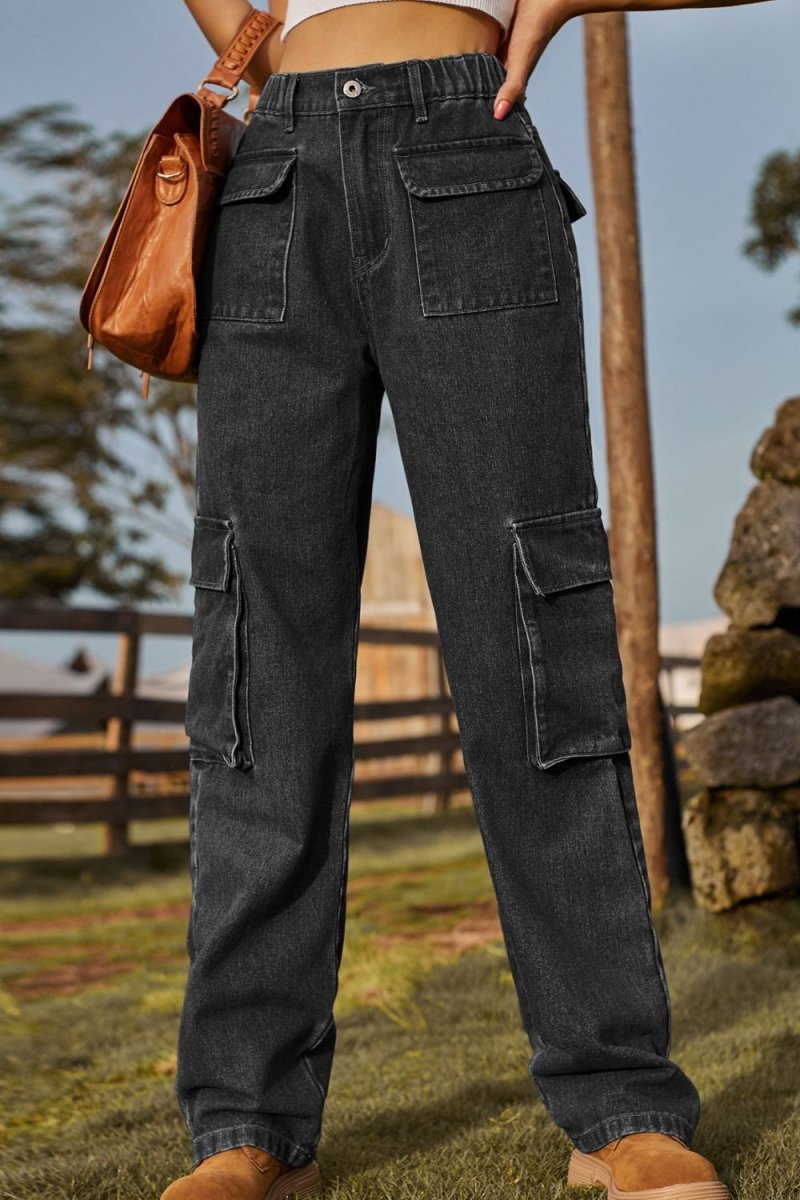 Loose Fit Long Jeans with Pockets - Bottoms