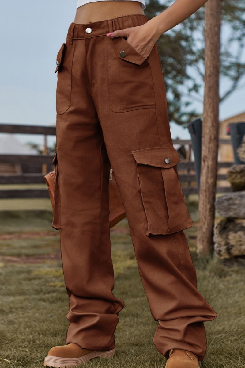 Loose Fit Long Jeans with Pockets - Bottoms Sale