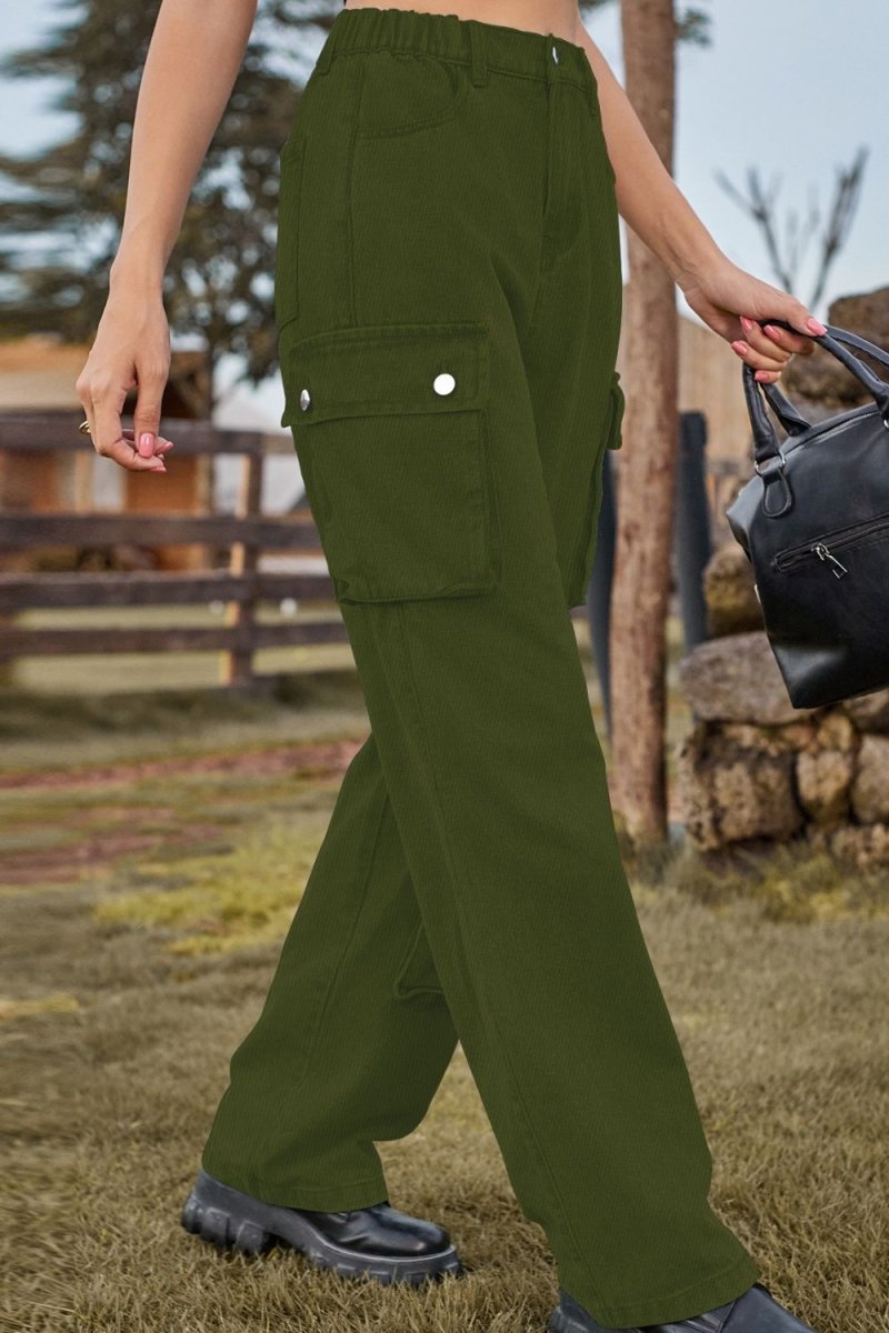 Loose Fit Long Jeans with Pockets - Bottoms Sale