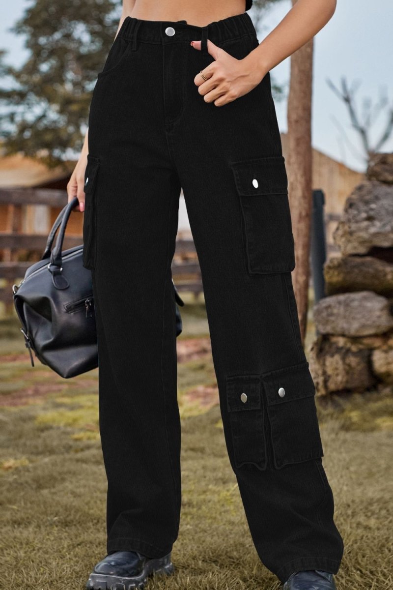 Loose Fit Long Jeans with Pockets - Bottoms Sale