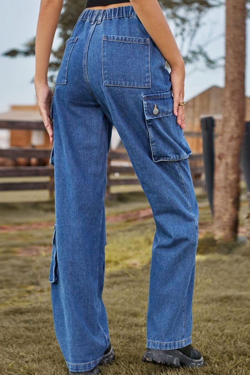 Loose Fit Long Jeans with Pockets - Bottoms Sale