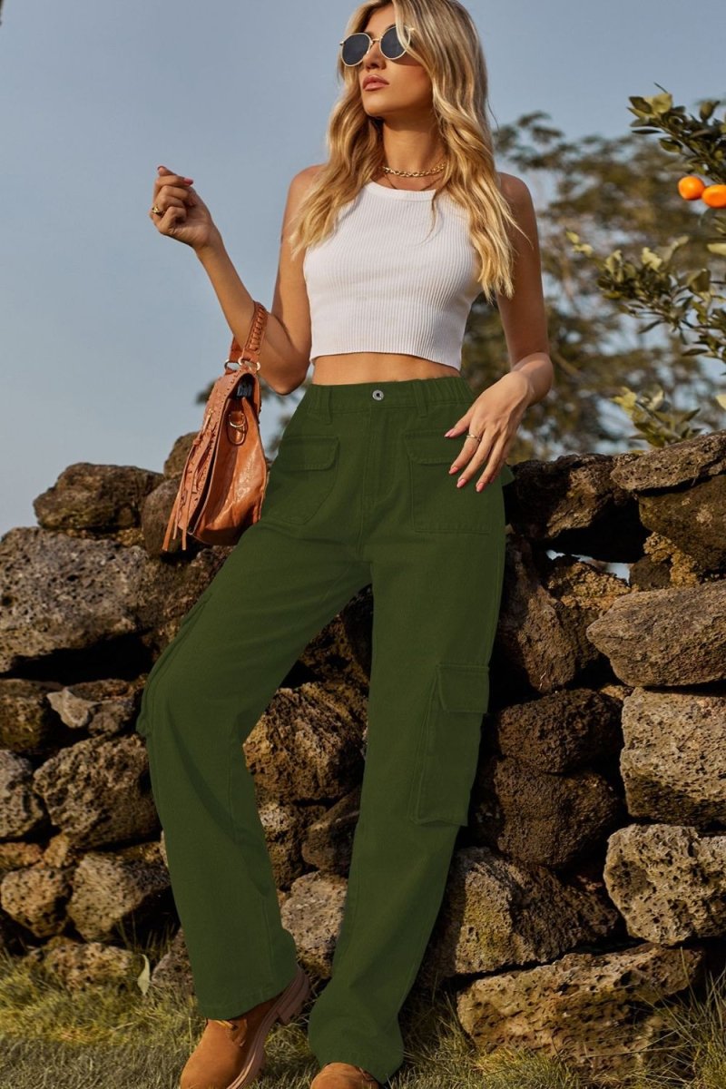 Loose Fit Long Jeans with Pockets - Bottoms