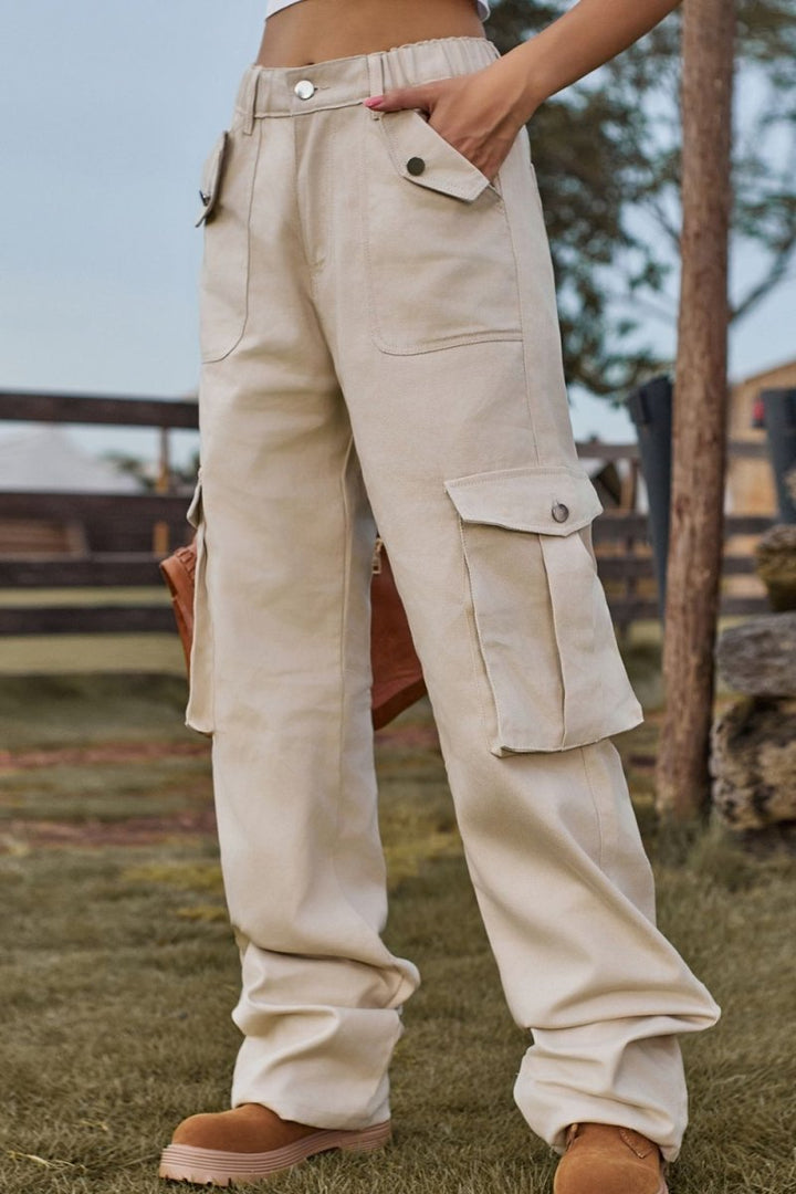 Loose Fit Long Jeans with Pockets - Bottoms Sale