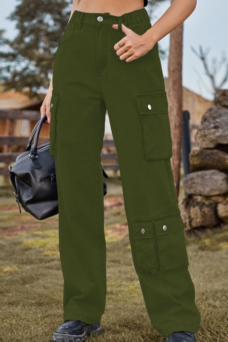 Loose Fit Long Jeans with Pockets - Bottoms Sale