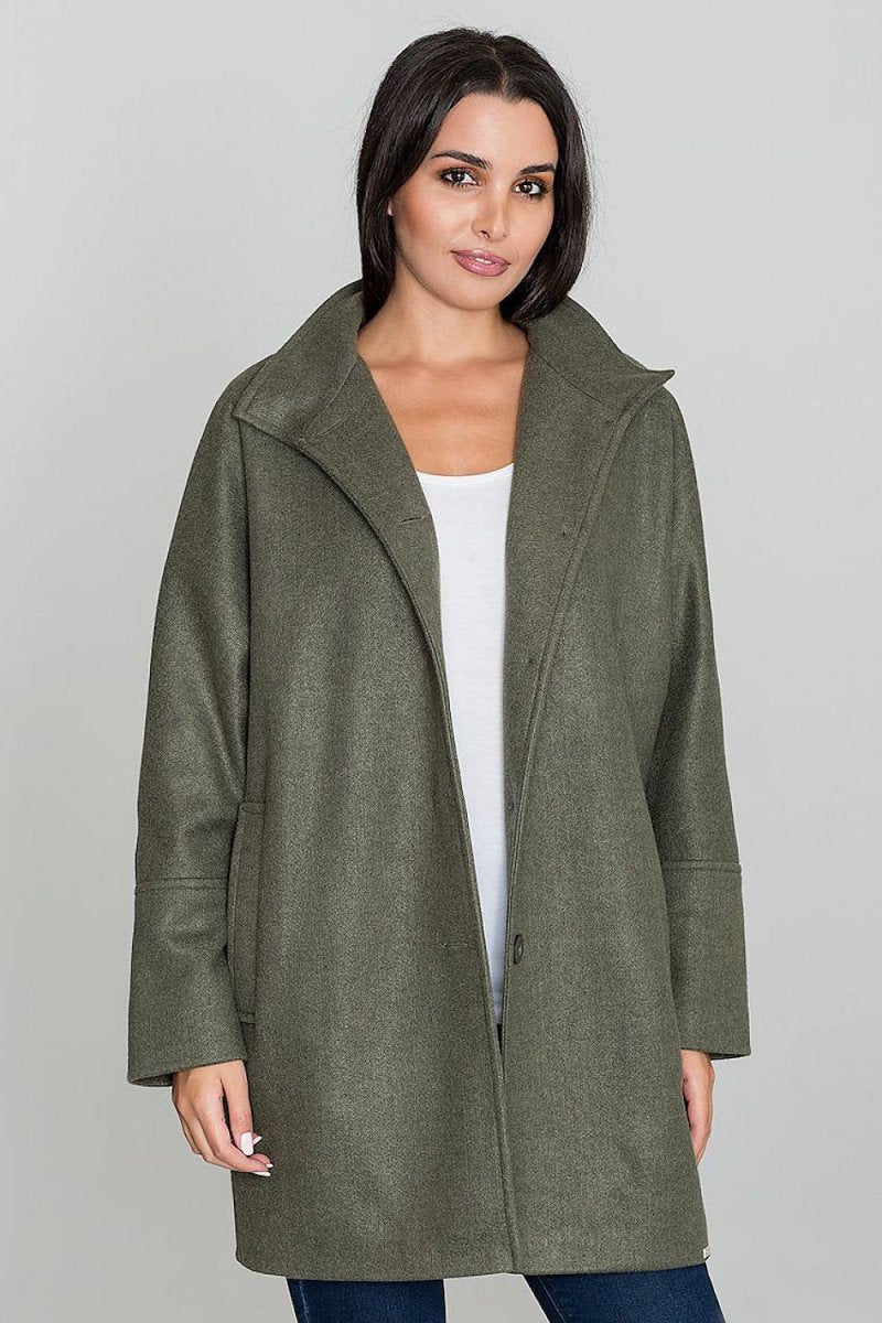 Loose Kimono Coat with Stand - Up Collar & Stylish Button Details – Stand Out in Style - Outerwear