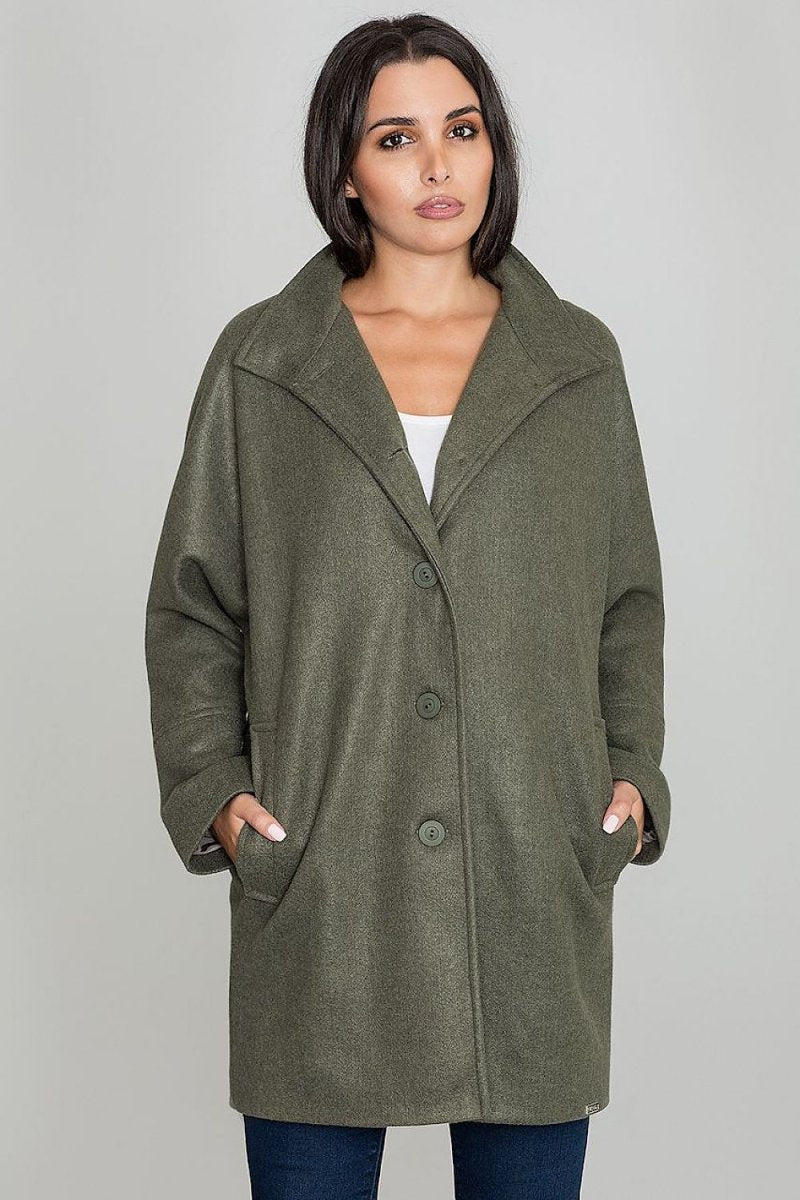 Loose Kimono Coat with Stand - Up Collar & Stylish Button Details – Stand Out in Style - Outerwear