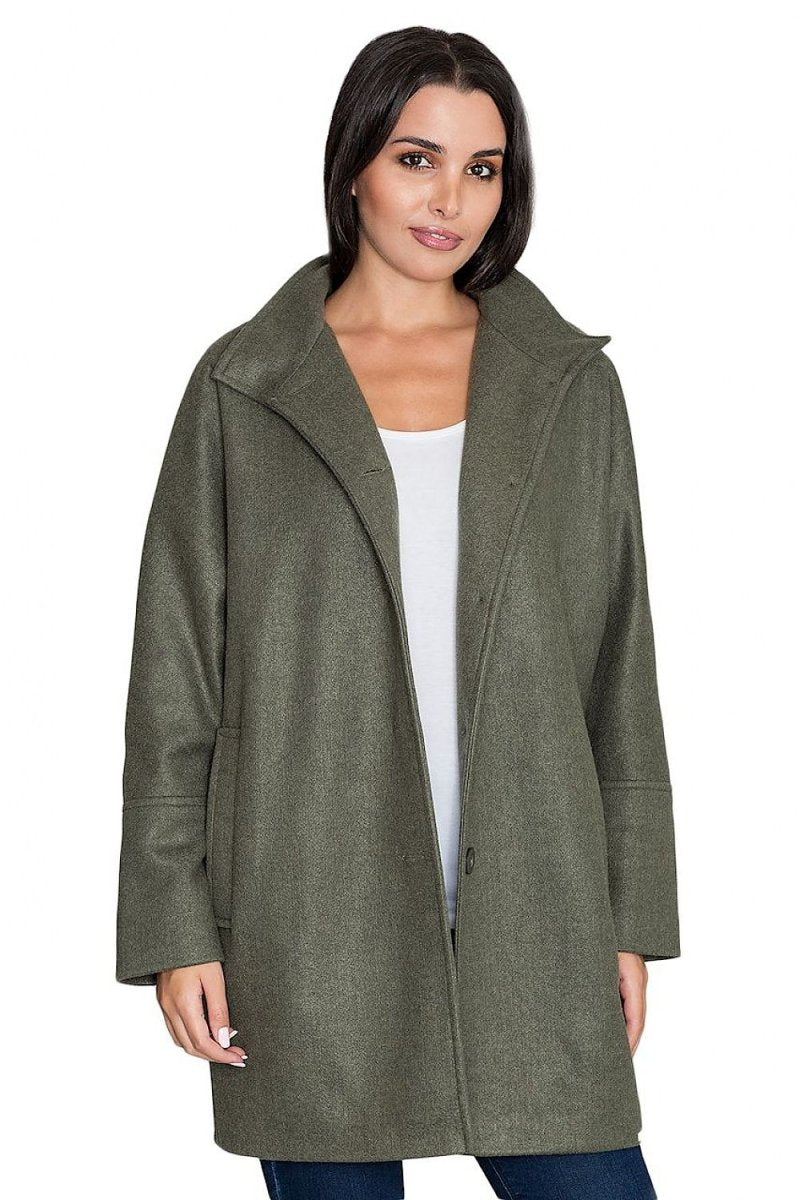 Loose Kimono Coat with Stand - Up Collar & Stylish Button Details – Stand Out in Style - Outerwear