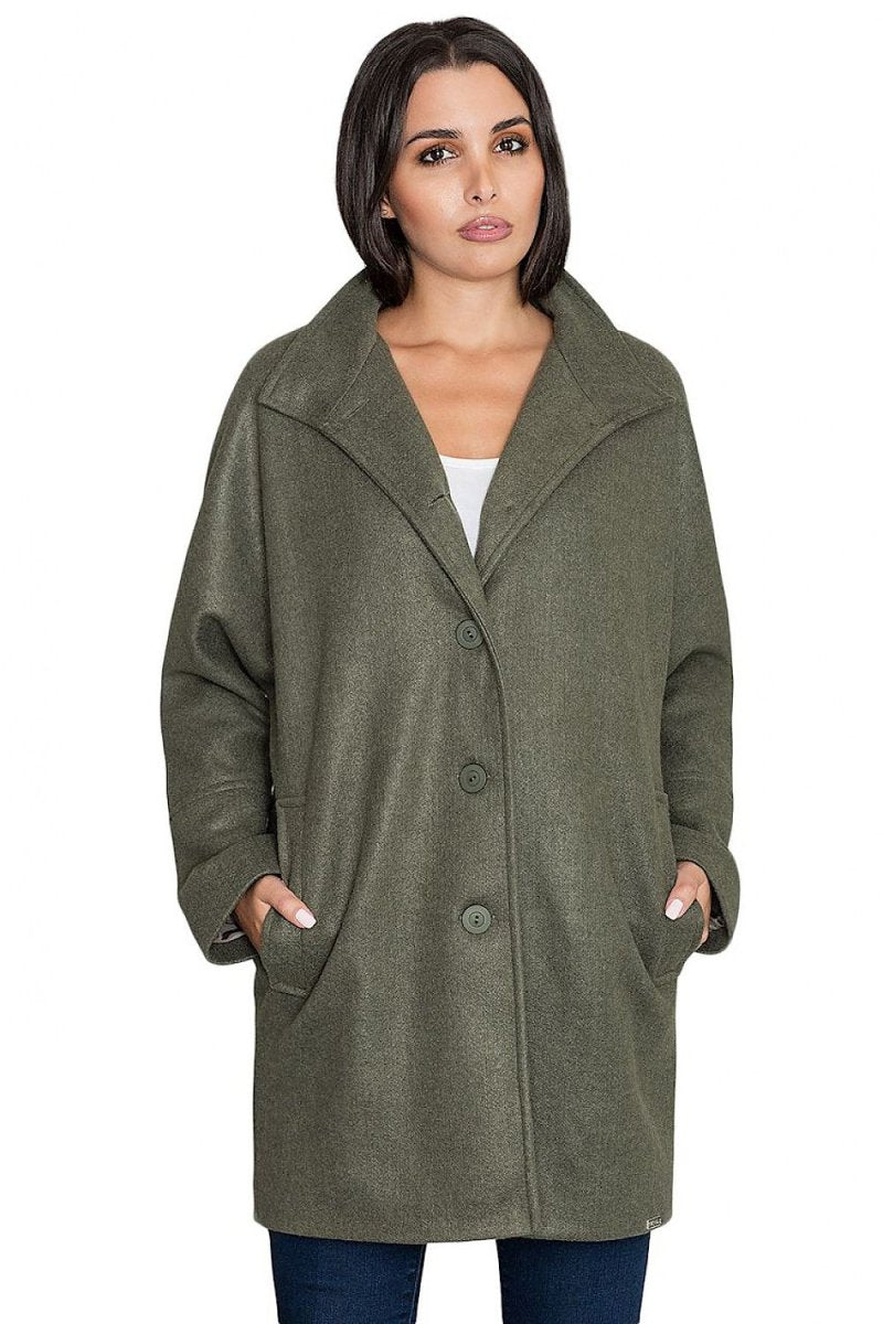 Loose Kimono Coat with Stand - Up Collar & Stylish Button Details – Stand Out in Style - Outerwear