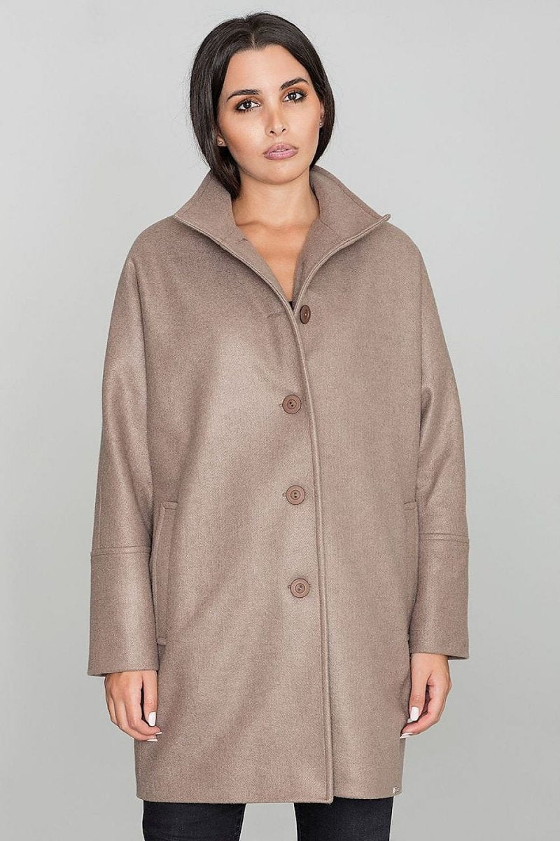 Loose Kimono Coat with Stand - Up Collar & Stylish Button Details – Stand Out in Style - Outerwear
