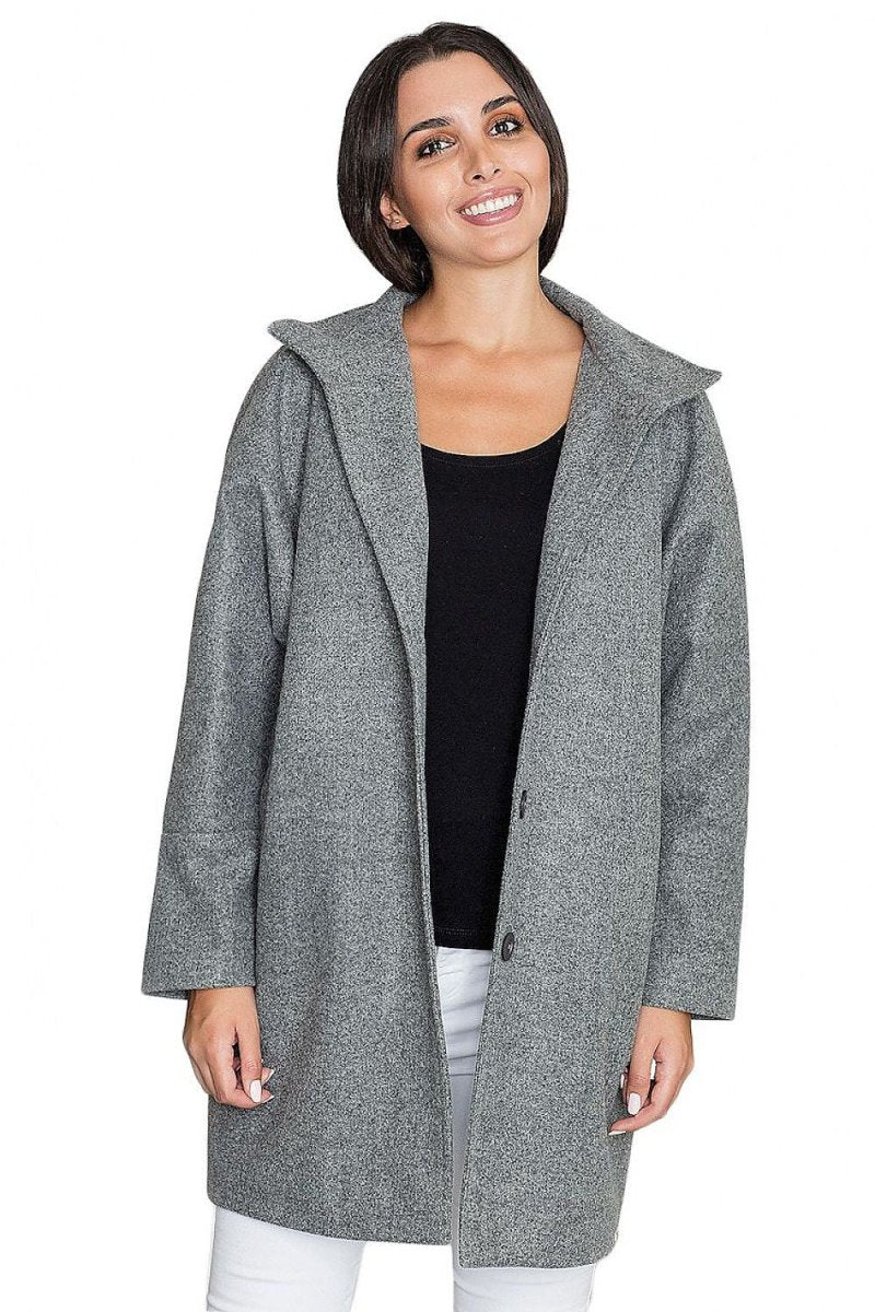 Loose Kimono Coat with Stand - Up Collar & Stylish Button Details – Stand Out in Style - Outerwear