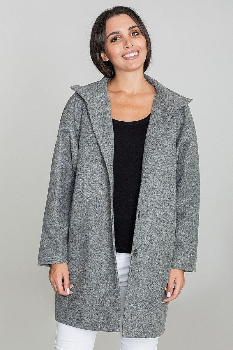 Loose Kimono Coat with Stand - Up Collar & Stylish Button Details – Stand Out in Style - Outerwear