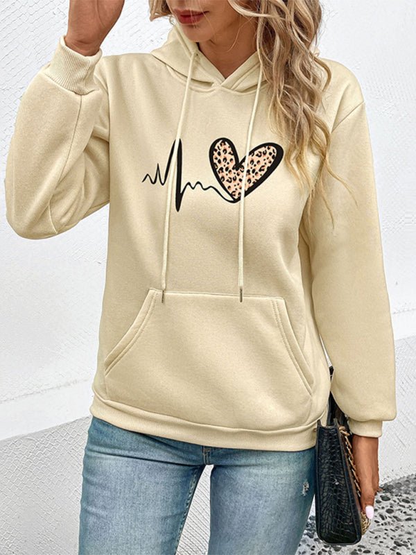 Love Leopard Casual Print Hooded Sweatshirt - Outerwear