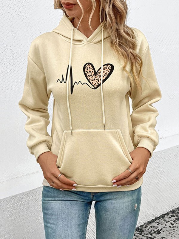 Love Leopard Casual Print Hooded Sweatshirt - Outerwear