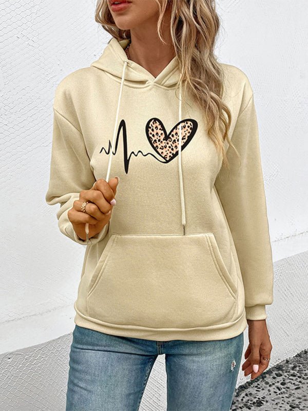Love Leopard Casual Print Hooded Sweatshirt - Outerwear