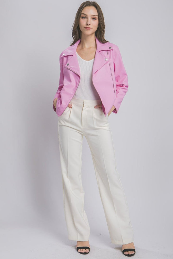 Love Tree Collared Neck Zip Up Jacket - Outerwear