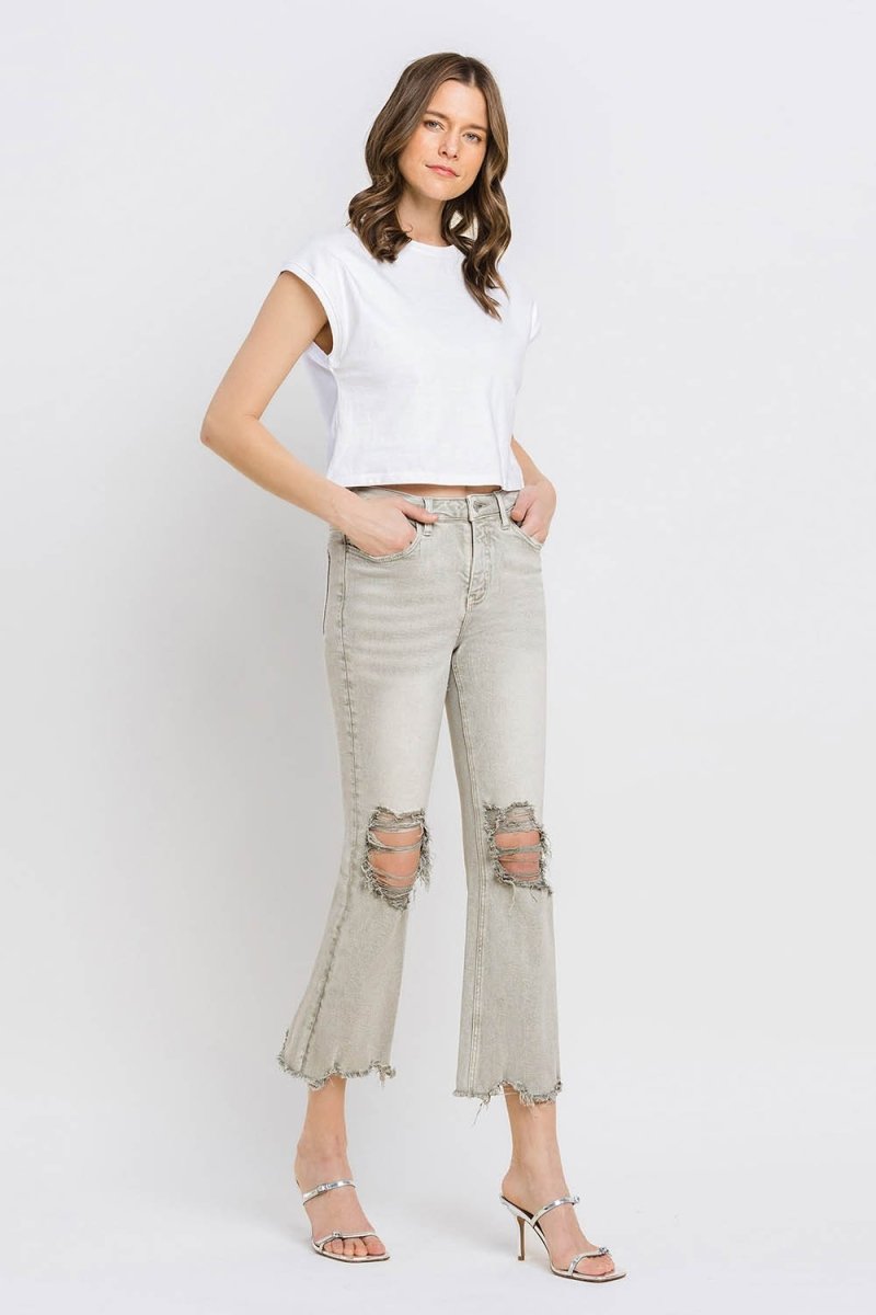 Lovervet Distressed Raw Hem Cropped Flare Jeans - Bottoms