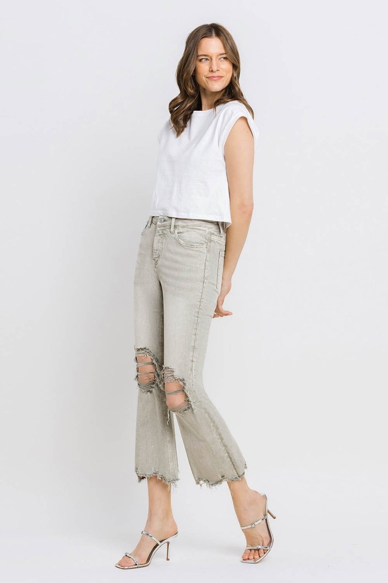 Lovervet Distressed Raw Hem Cropped Flare Jeans - Bottoms