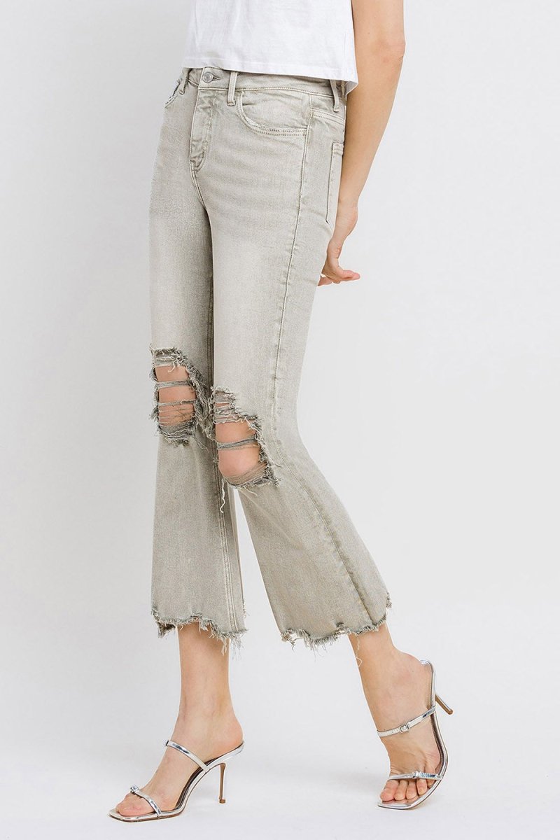 Lovervet Distressed Raw Hem Cropped Flare Jeans - Bottoms