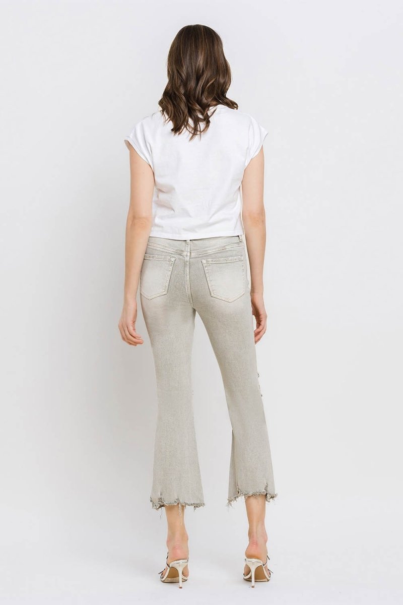 Lovervet Distressed Raw Hem Cropped Flare Jeans - Bottoms