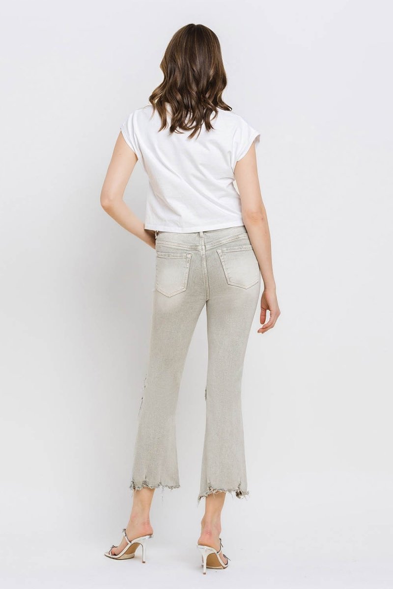 Lovervet Distressed Raw Hem Cropped Flare Jeans - Bottoms