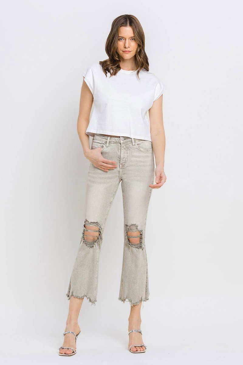 Lovervet Distressed Raw Hem Cropped Flare Jeans - Bottoms