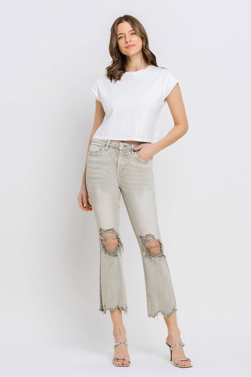 Lovervet Distressed Raw Hem Cropped Flare Jeans - Bottoms