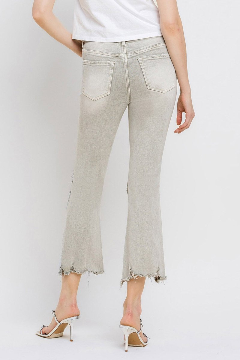 Lovervet Distressed Raw Hem Cropped Flare Jeans - Bottoms