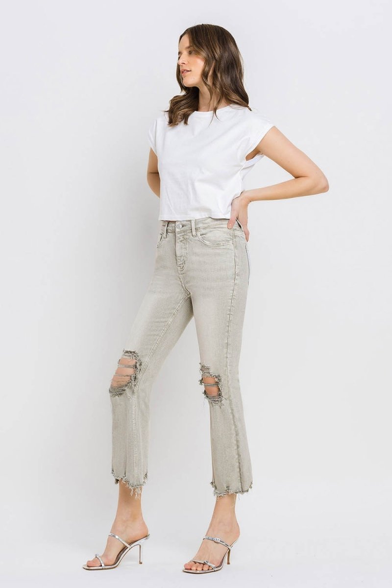 Lovervet Distressed Raw Hem Cropped Flare Jeans - Bottoms