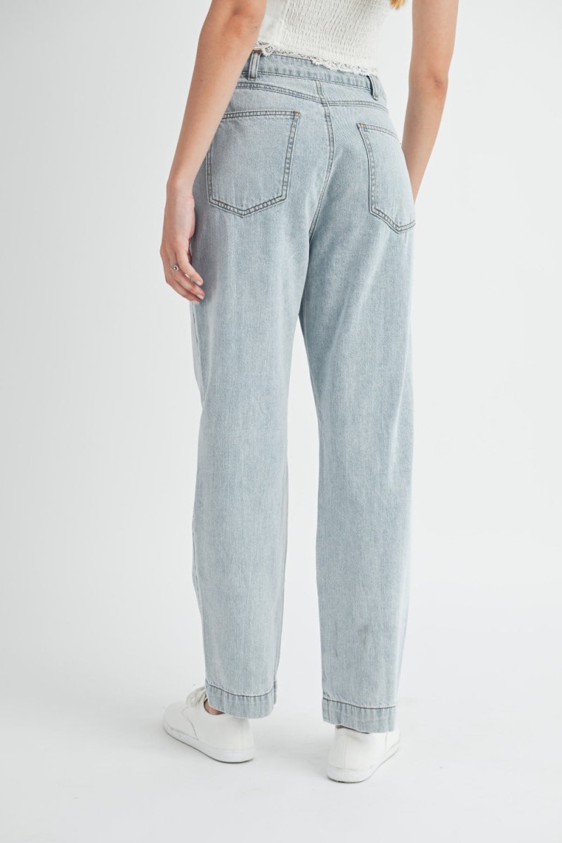 MABLE Pleated Front Detail Straight Jeans - Bottoms Sale