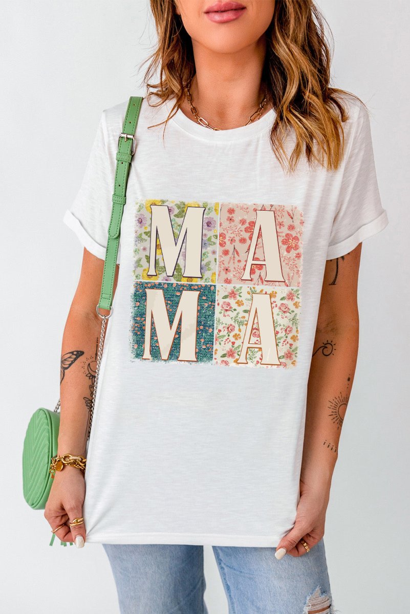 MAMA Round Neck Short Sleeve T-Shirt - Top