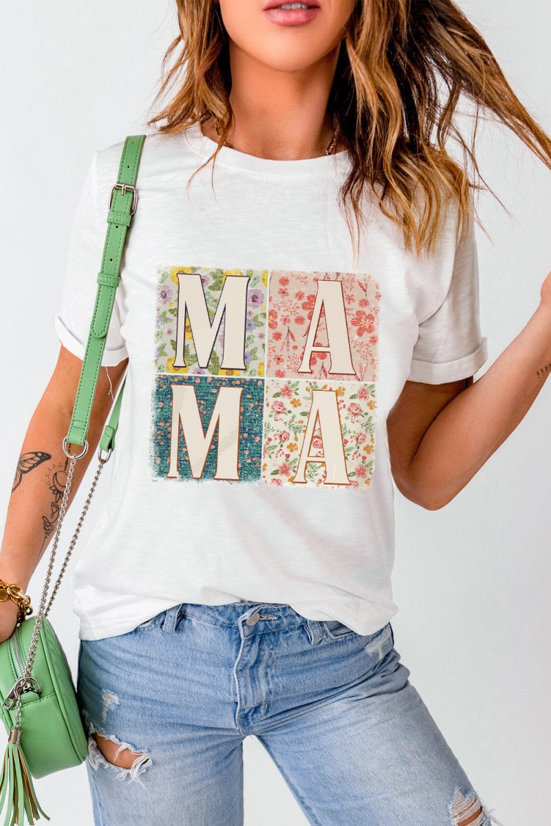 MAMA Round Neck Short Sleeve T-Shirt - Top