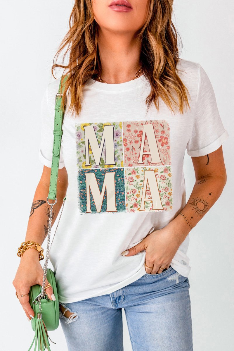 MAMA Round Neck Short Sleeve T-Shirt - Top