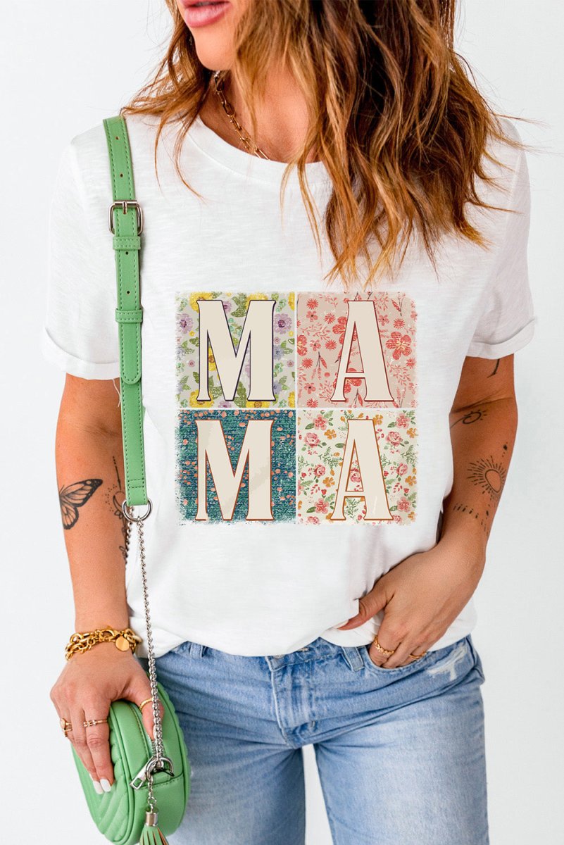 MAMA Round Neck Short Sleeve T-Shirt - Top