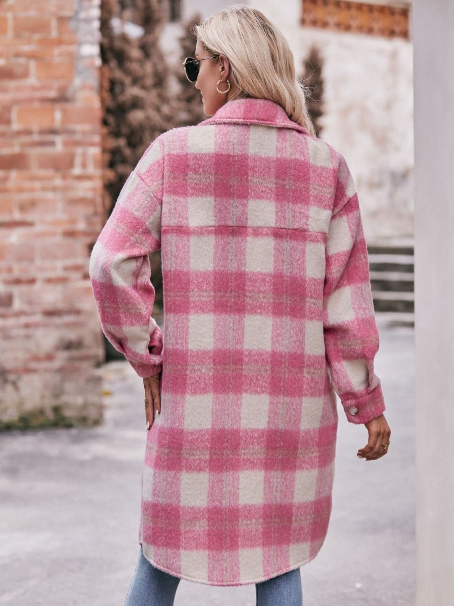 Mandy Plaid Dropped Shoulder Slit Coat - Outerwear