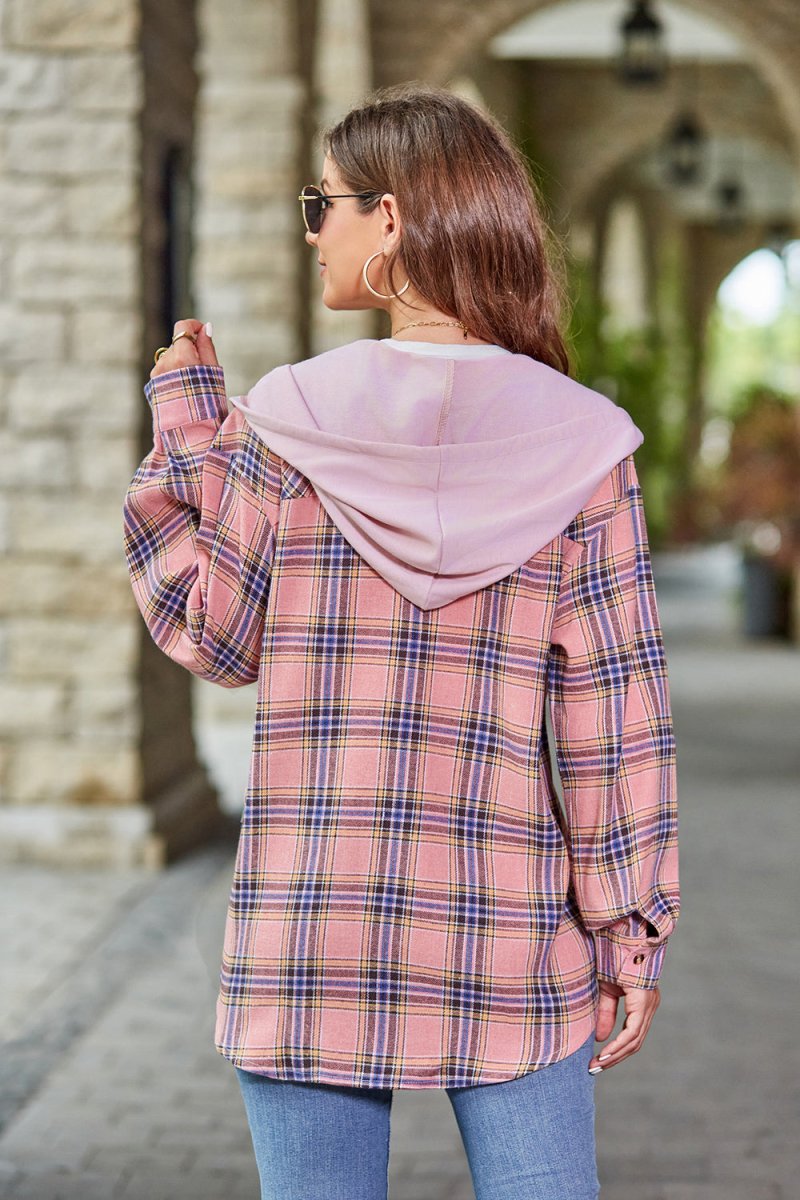 Mandy Plaid Long Sleeve Hooded Jacket - Outerwear