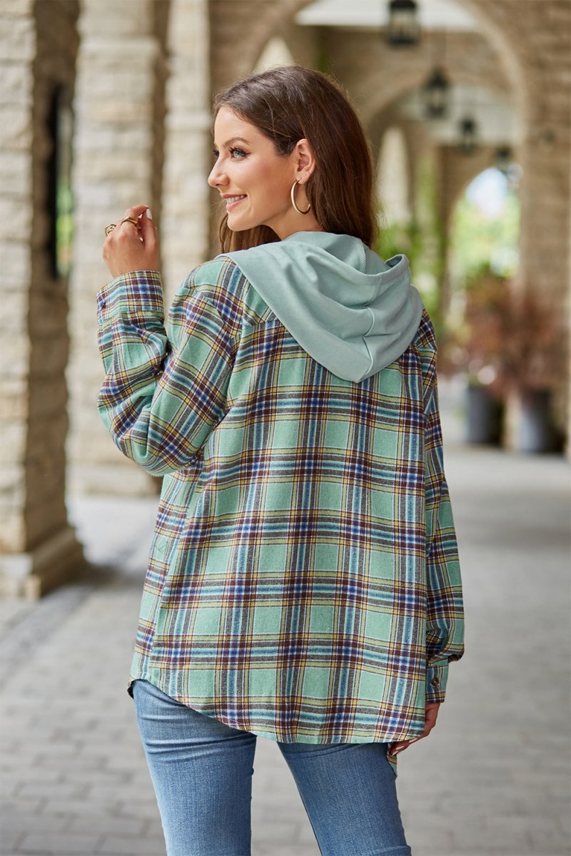 Mandy Plaid Long Sleeve Hooded Jacket - Outerwear
