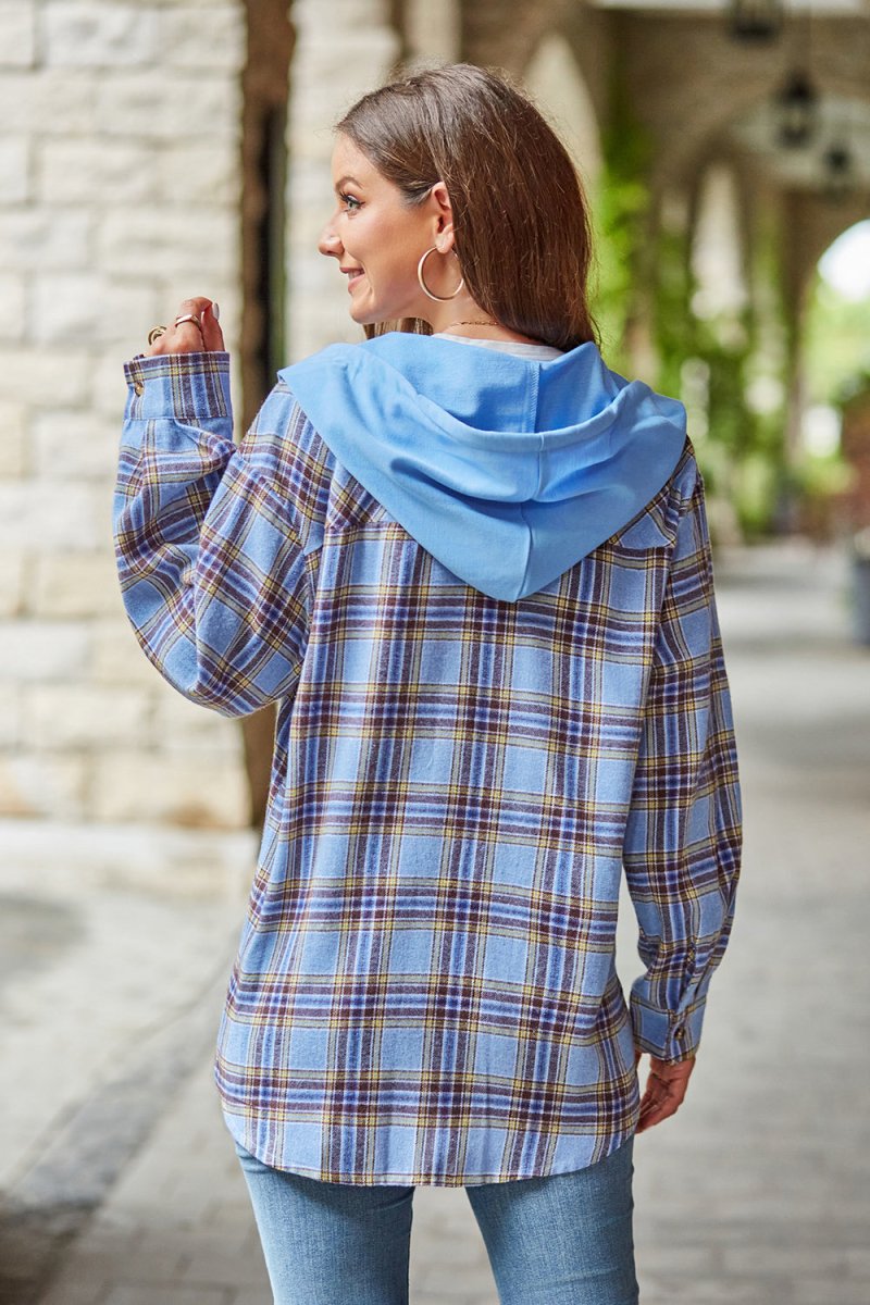 Mandy Plaid Long Sleeve Hooded Jacket - Outerwear