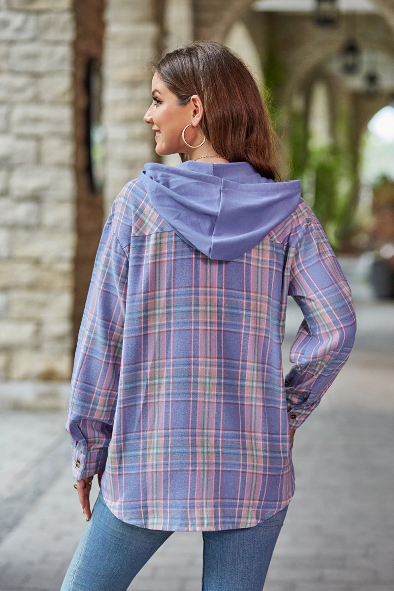 Mandy Plaid Long Sleeve Hooded Jacket - Outerwear