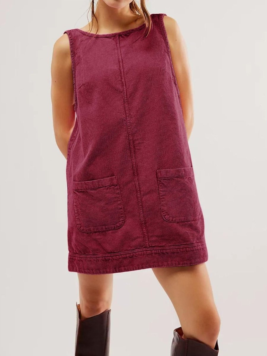 Mandy Round Neck Wide Strap Mini Dress with Pockets - Casual Dress
