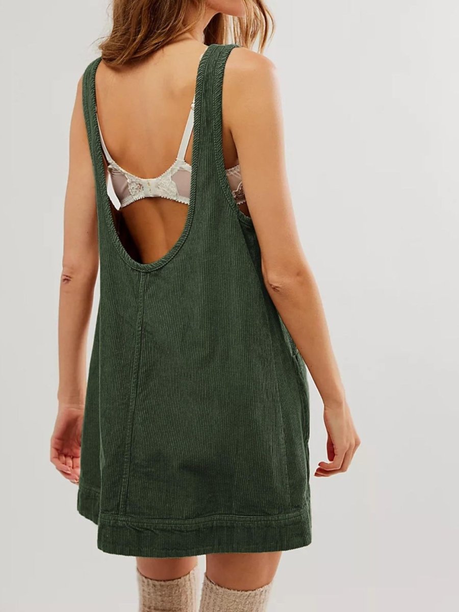 Mandy Round Neck Wide Strap Mini Dress with Pockets - Casual Dress