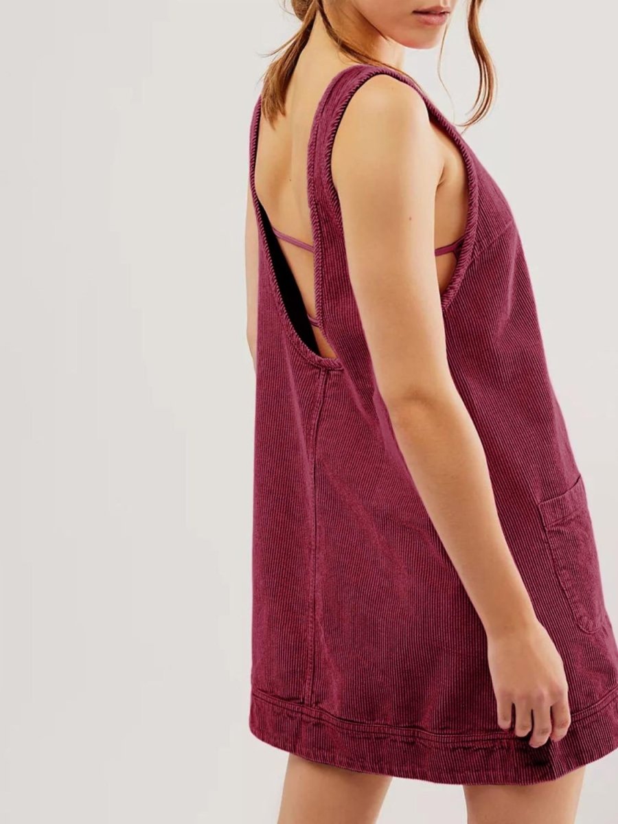 Mandy Round Neck Wide Strap Mini Dress with Pockets - Casual Dress