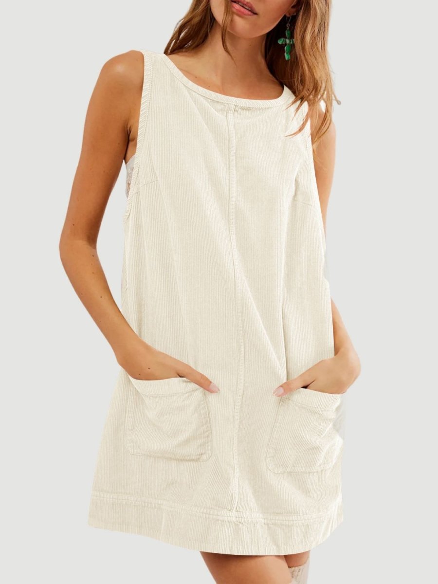 Mandy Round Neck Wide Strap Mini Dress with Pockets - Casual Dress