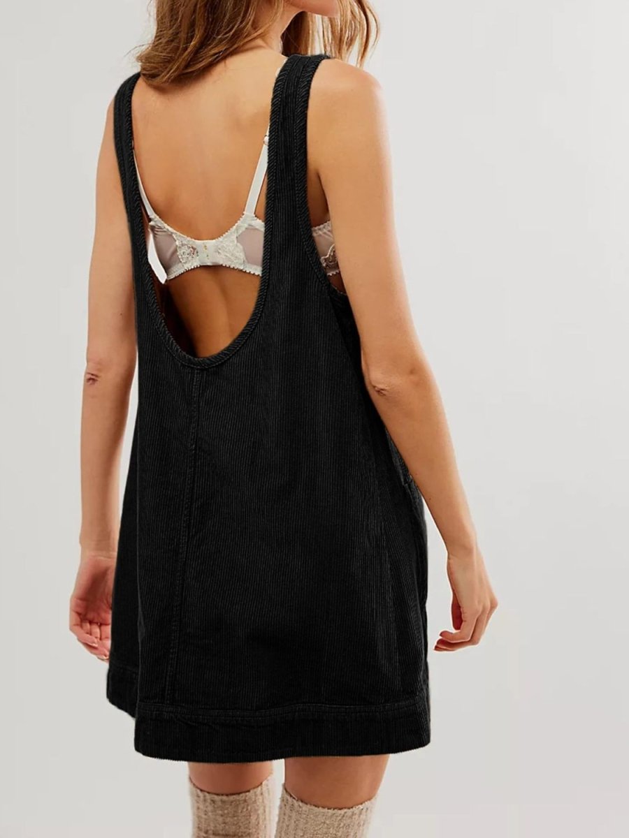 Mandy Round Neck Wide Strap Mini Dress with Pockets - Casual Dress