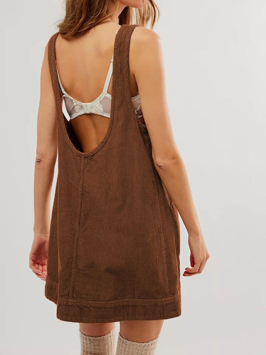 Mandy Round Neck Wide Strap Mini Dress with Pockets - Casual Dress