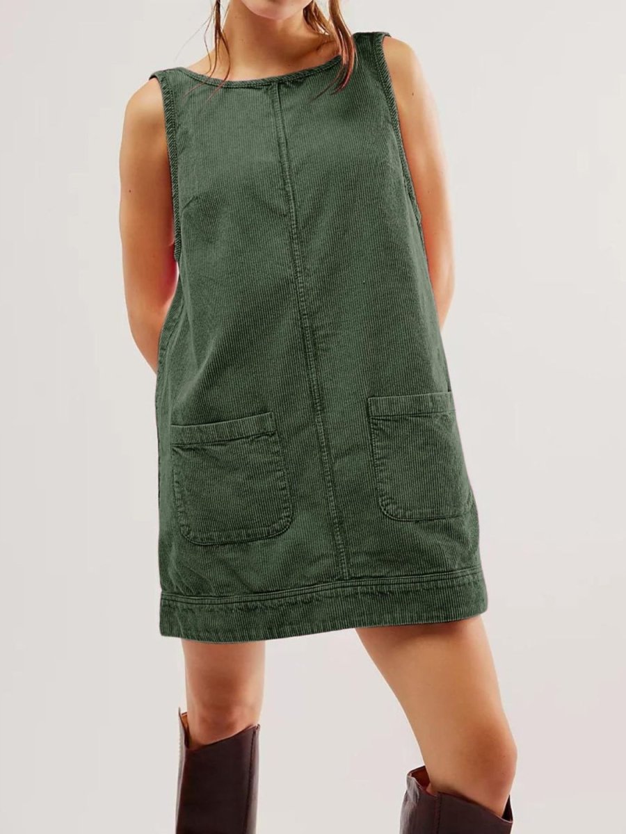Mandy Round Neck Wide Strap Mini Dress with Pockets - Casual Dress