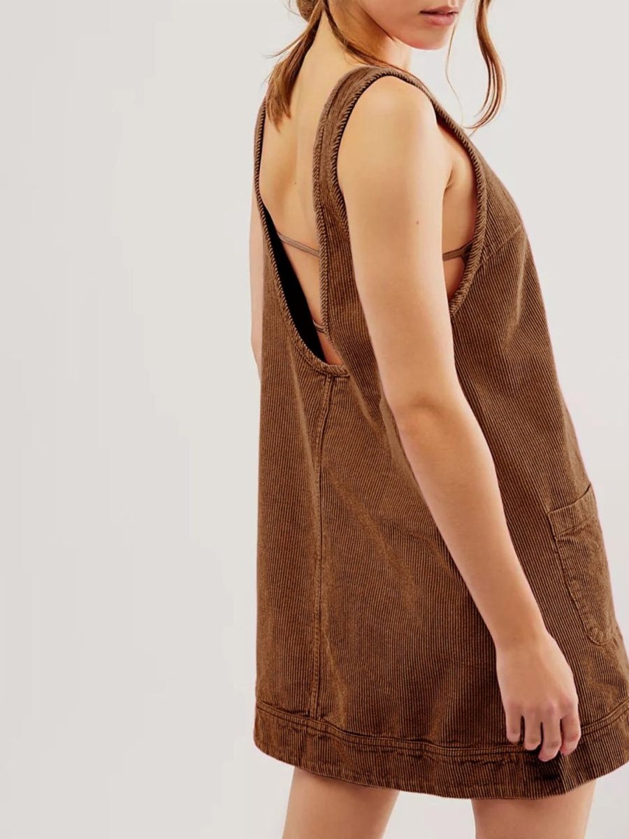 Mandy Round Neck Wide Strap Mini Dress with Pockets - Casual Dress