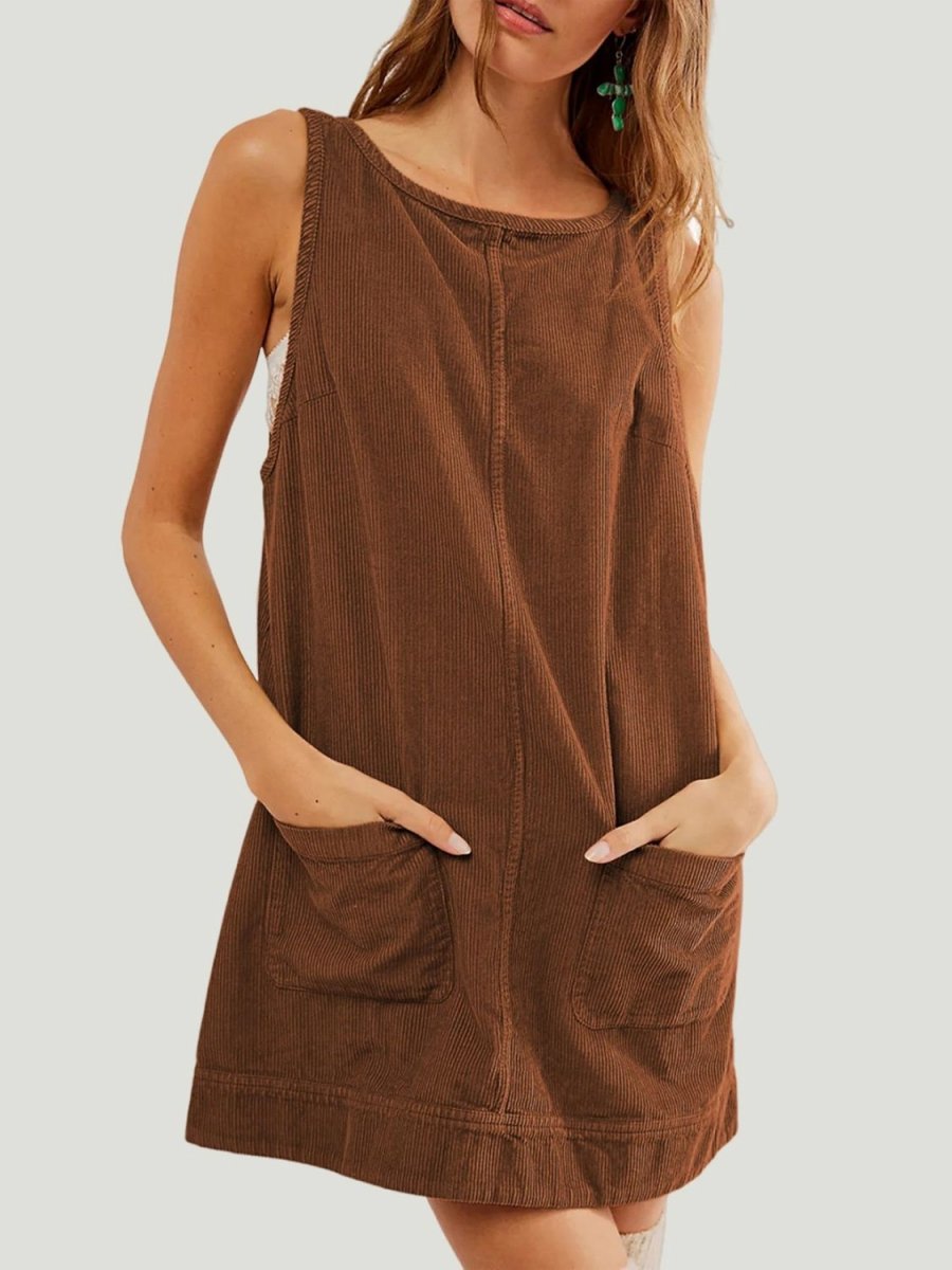 Mandy Round Neck Wide Strap Mini Dress with Pockets - Casual Dress