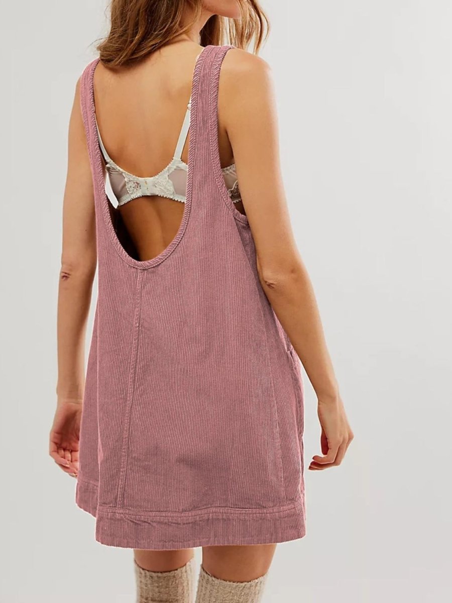 Mandy Round Neck Wide Strap Mini Dress with Pockets - Casual Dress