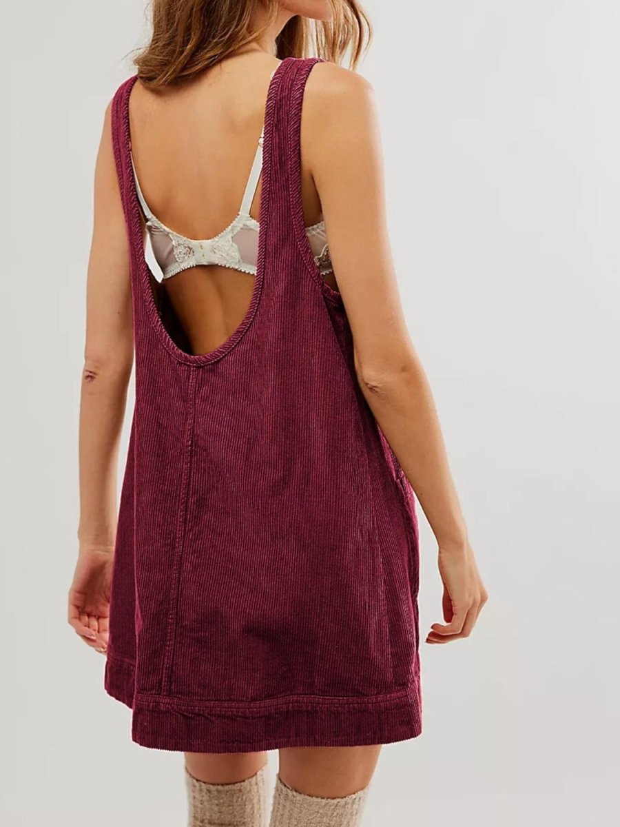 Mandy Round Neck Wide Strap Mini Dress with Pockets - Casual Dress